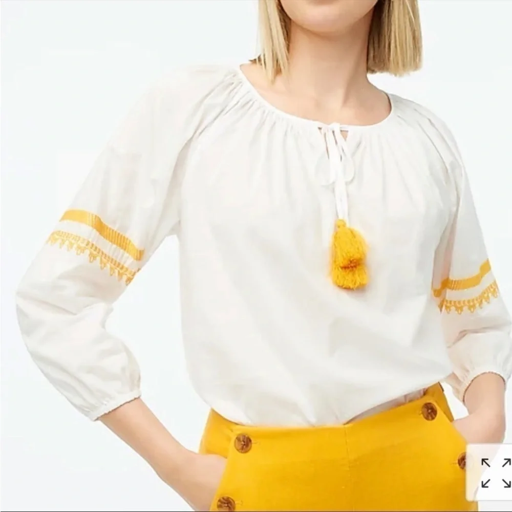 Nwt J. Crew Raglan Cotton Popover Embroidered Top